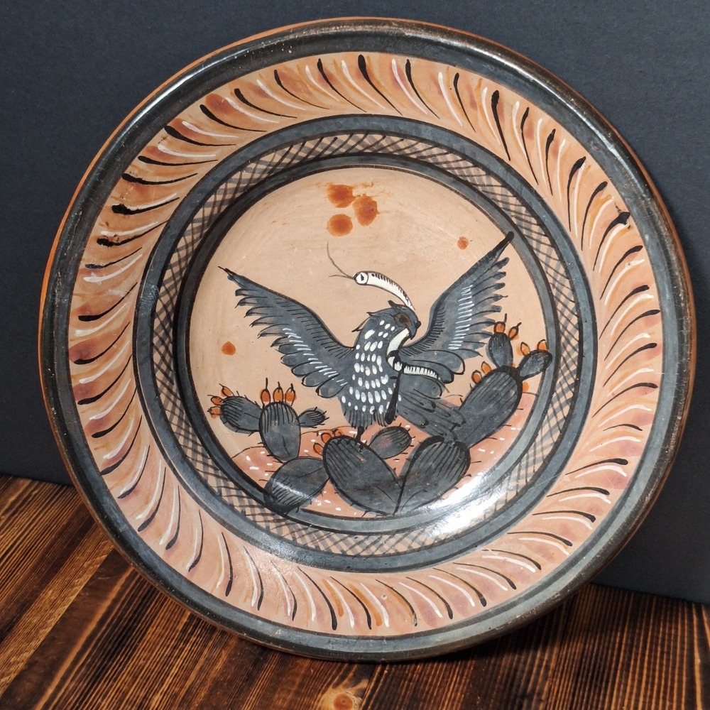Vintage Mexican Folk Art Hand Painted Pottery Bird Wall Plate 11.5" Mexico